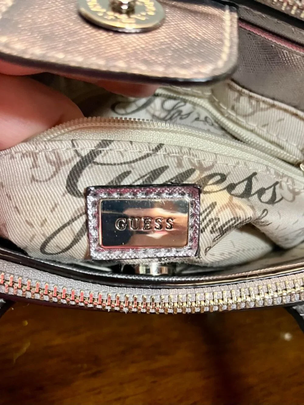 Metallic Guess Liya Petite Girlfriend Satchel w/ Glittery Floral Embellishments